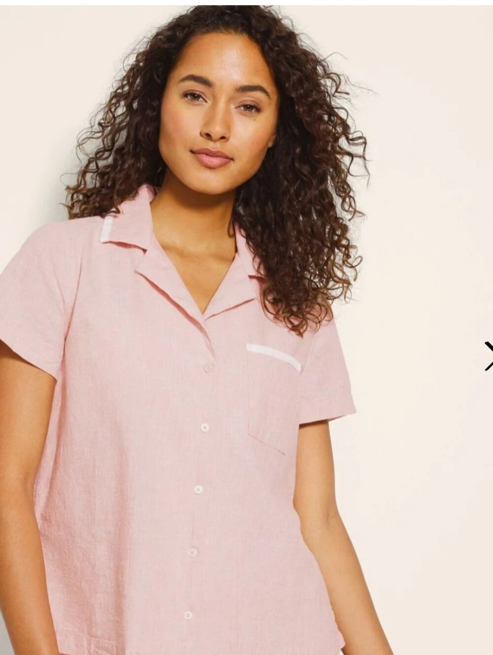 Soma Pale Pink Short-Sleeve Linen-Blend Button Front Top